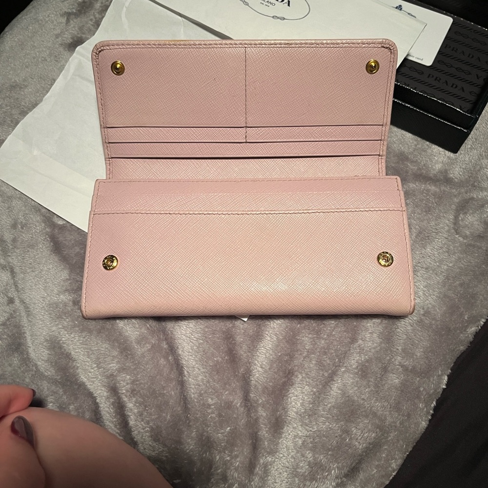 Prada Light Pink Saffiano Leather Continental Wallet with Gold Hardware - Picture 10 of 16